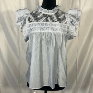 Sold Laura Ashley Light Blue blouse with lace and puffed sleeves